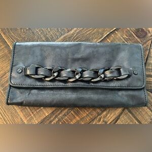 Michael Kors Leather Clutch, Grey Metallic, Gunmetal Chain Hardware